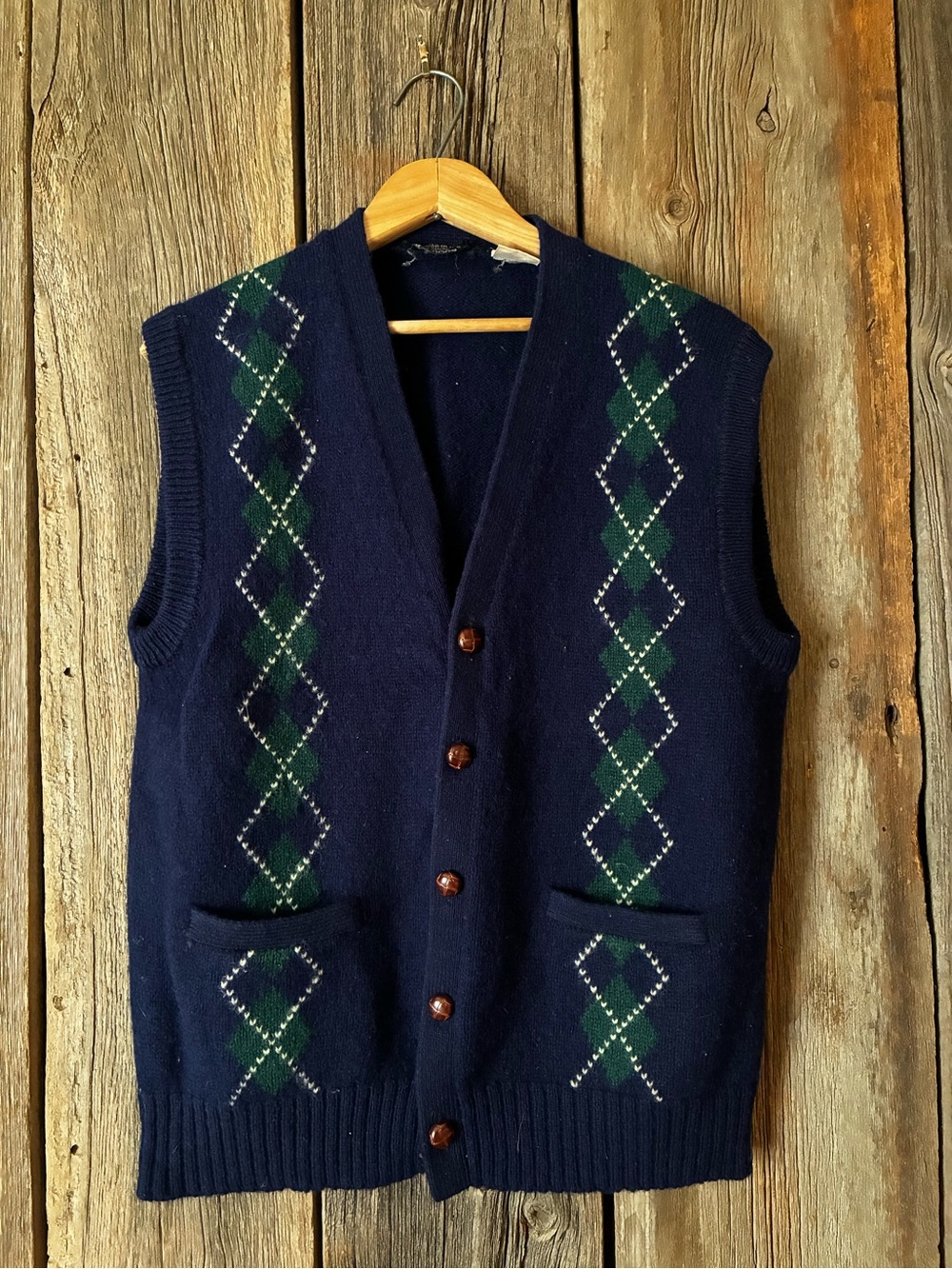 Vintage Simons Pure Wool Blue Knit Sweater Vest M